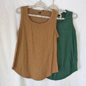 2- Automet Tank Top Womens S Small Tan Brown Green Scoop Neck Soft Stretch Flowy